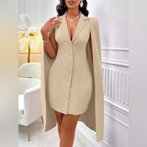 SHEIN VaVaLuxe Cape Sleeve Mini Dress Khaki Size 6